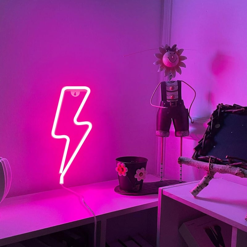 BerniceKelly Neon Signs Lightning Bolt Neon Light Sign for Wall Decor, Battery or USB Powered Led Lightning Light Neon Sign for Bedroom,Kids Room,Birthday,Party,Wedding,Home,Kids Decorations Pink - Image 2